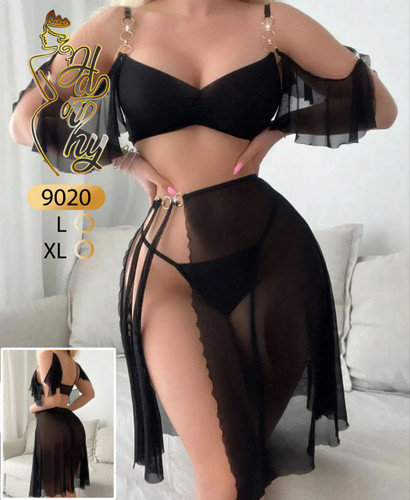 ست حریر سه تیکه فنردار دامن دار برند هارنی